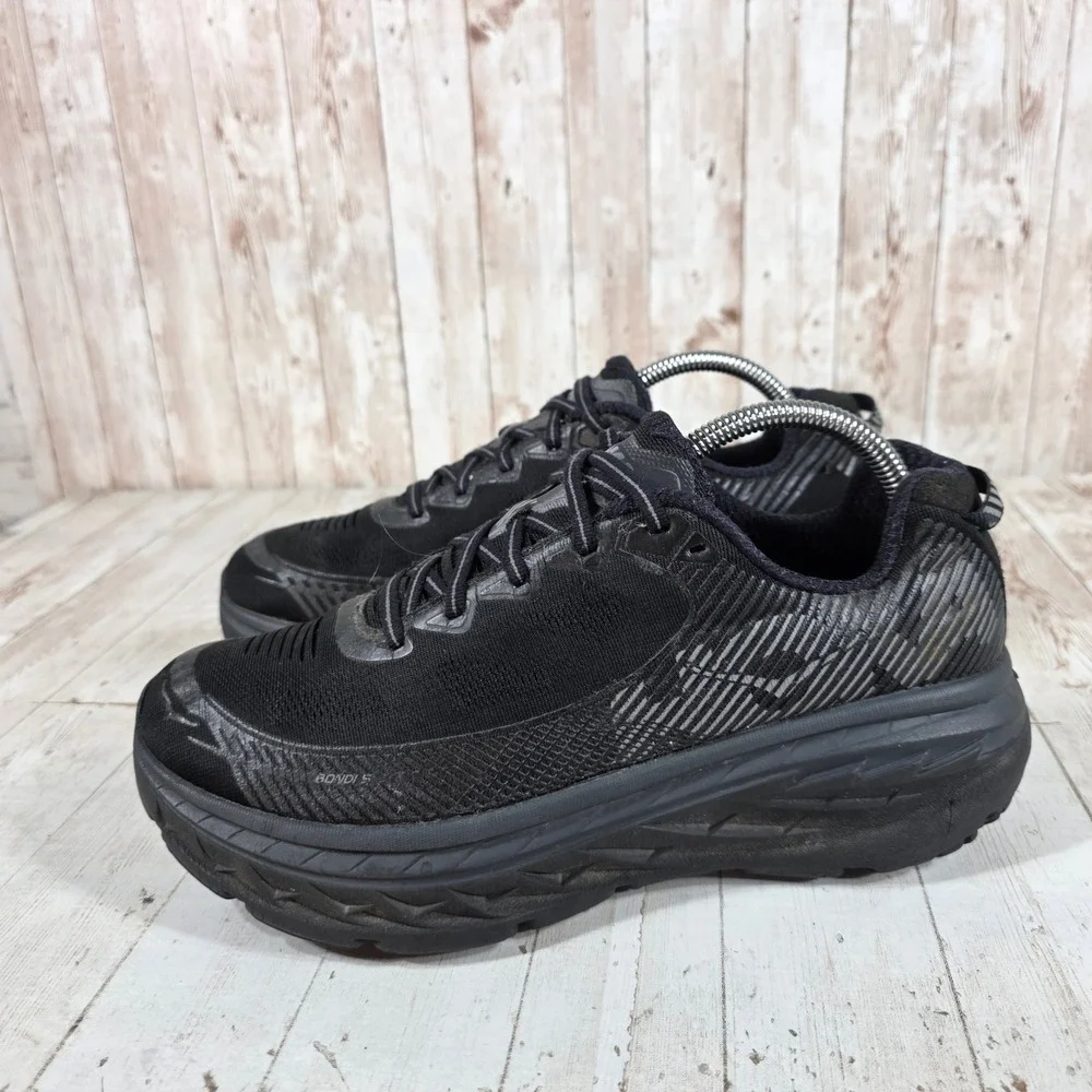 Hoka One One Bondi 5 Wide Mens 8.5 2E Black Running Shoes 1016604 BANT
